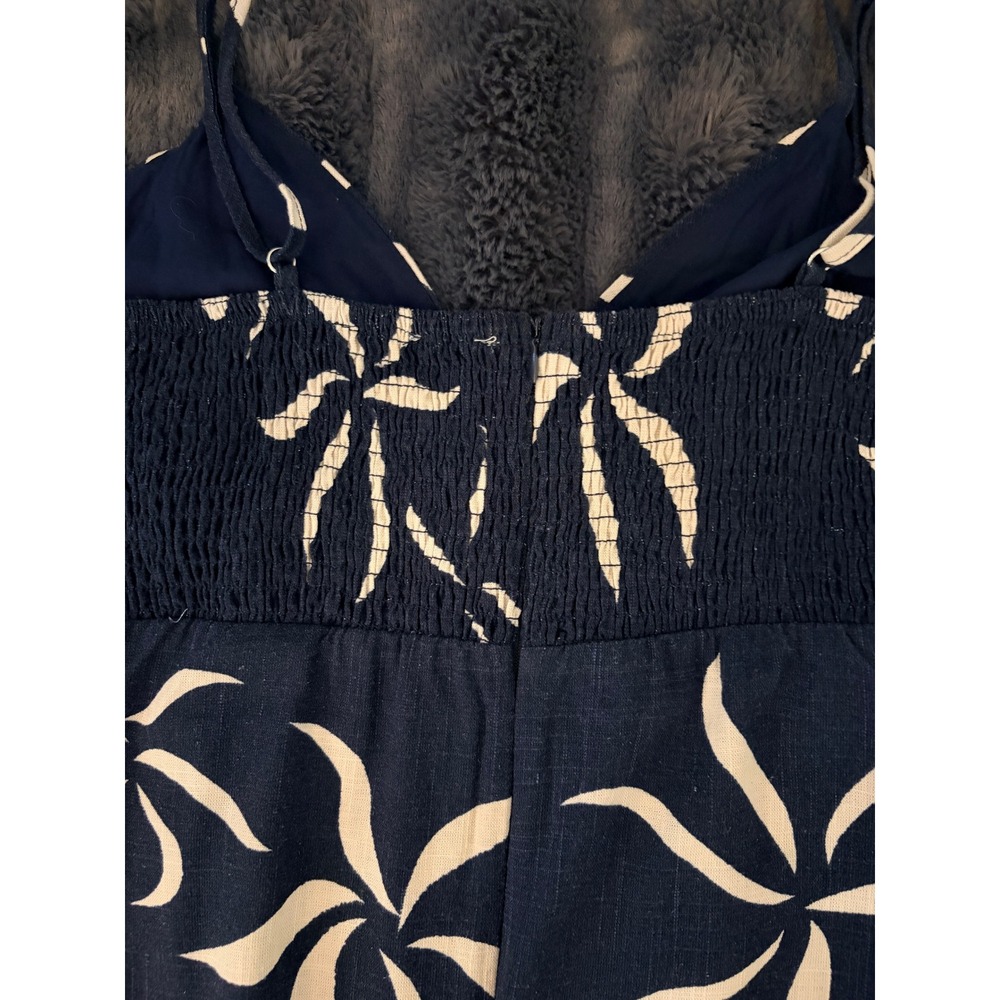 Navy Cream Floral Maxi Dress Small Strappy Smocked Back Coastal Boho Resortwear - Picture 9 of 9